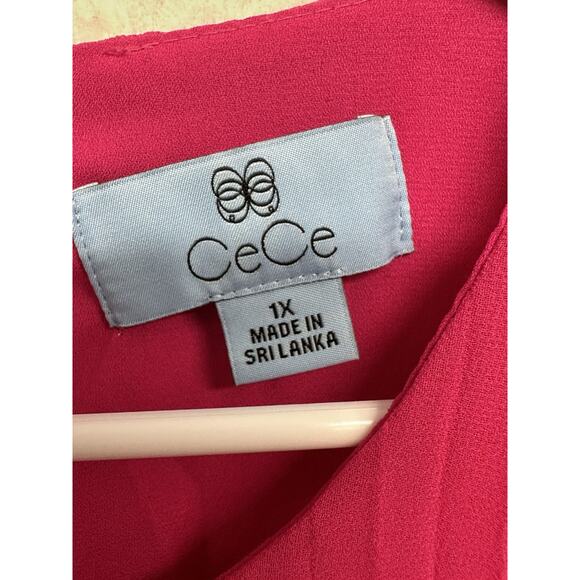 CECE Ruffle Pleated Shift Dress Womens Size 1X Bright Rose Lined - Picture 3 of 9